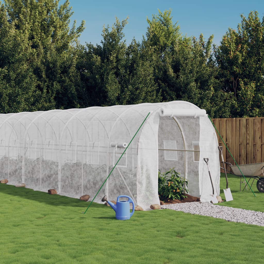 vidaXL Kasvihuone teräsrungolla valkoinen 48 m² 24x2x2 m